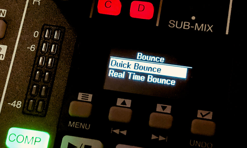Beim Bounce-Mode müssen die bisher aufgenommenen Signale eines Projekts zuerst als „Quick Bounce“ oder „ Realtime Bounce“ auf ein neues Master-File zusammengeführt werden