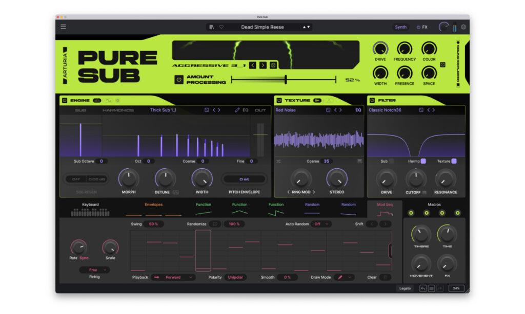 Pure Sub Mod Seq und Envelopes (Bildquelle: Arturia)
