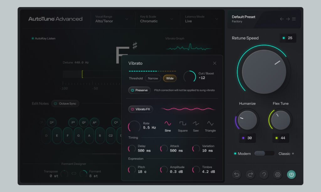 DVA Vibrato Detection in AutoTune Advanced (Bildquelle: Antares)