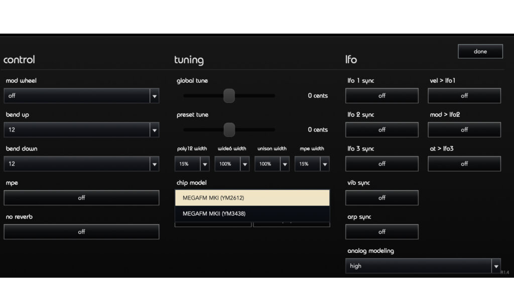 Twisted Electrons vMegaFM: Settings.