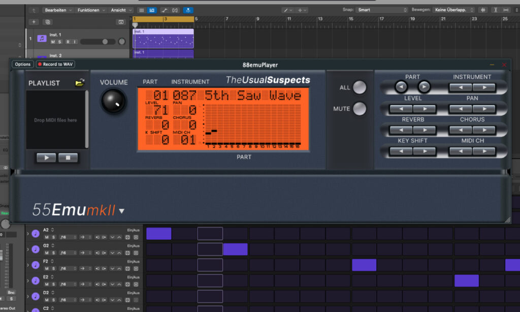 The Usual Suspects 88EmuPlayer kommuniziert Logic Pro (Bildquelle: Sven Rosswog)