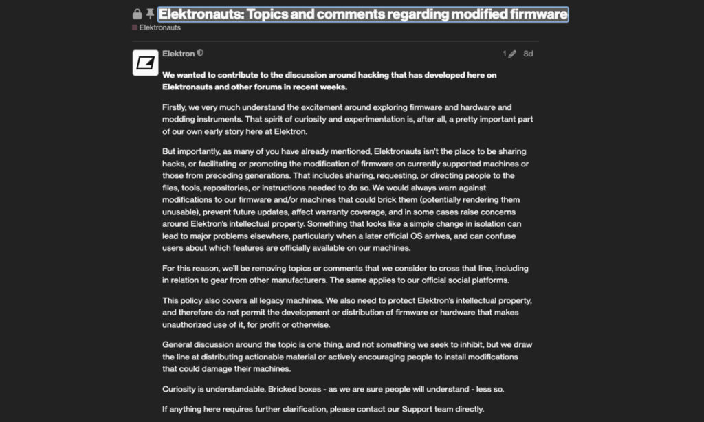  Screenshot Statement von Elektron (Bildquelle: Elektronauts Forum)