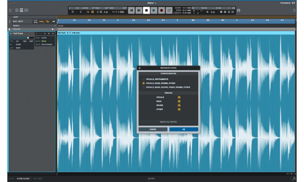 LUNA 3.0 Stem Seperation (Bildquelle: Universal Audio)