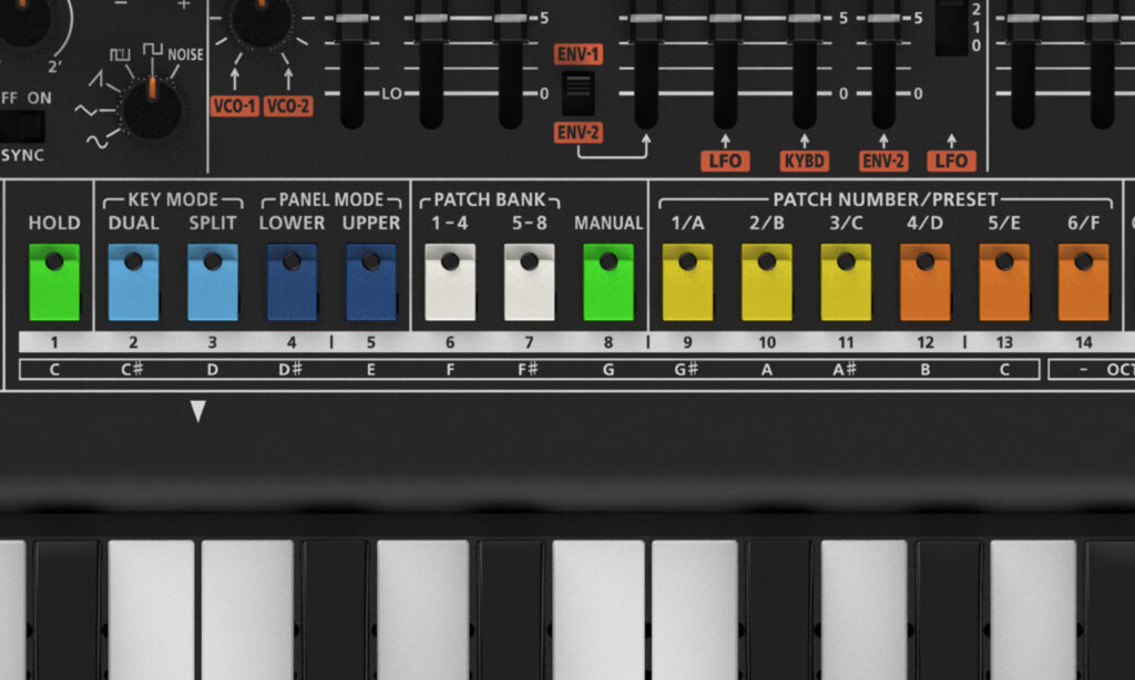 Roland Jupiter-08: Key Mode.