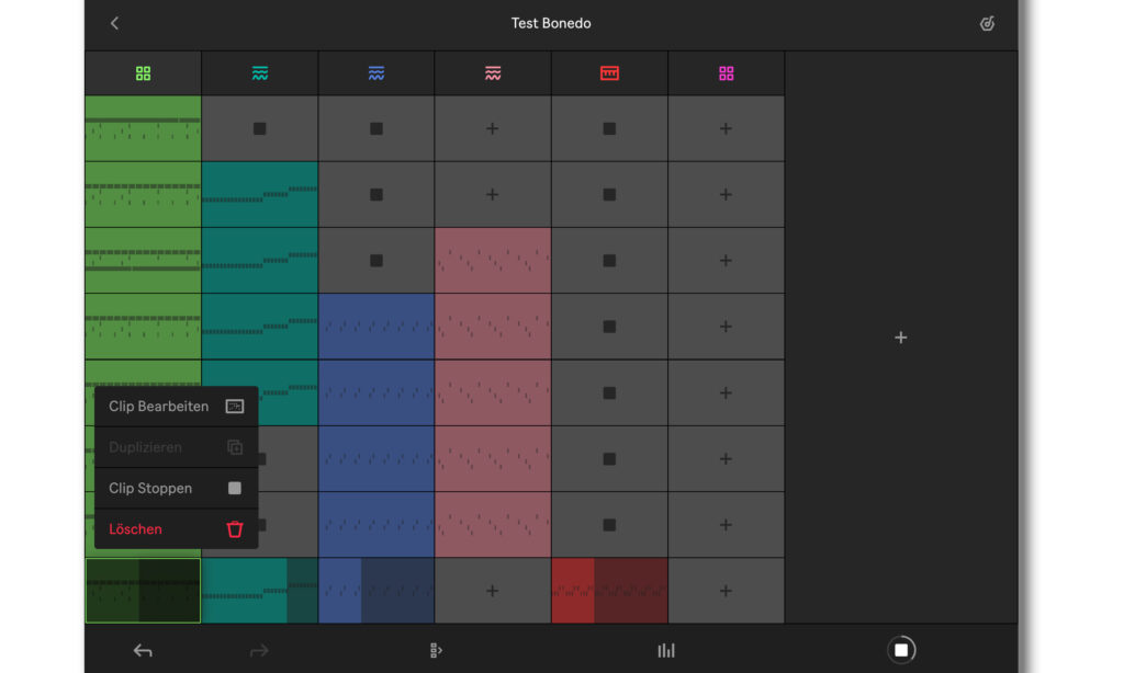 Session View der iOS App Ableton Note