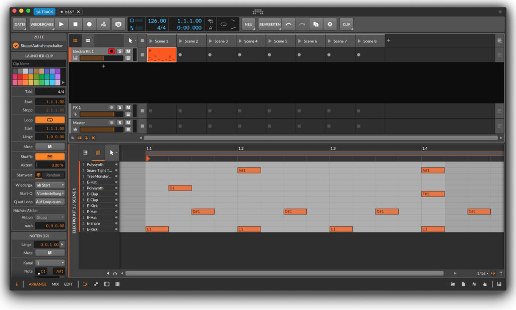 Browser mit Presets in der DAW Bitwig Studio 16-Track 