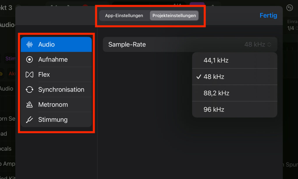 Settings von Apple Logic Pro für iPad