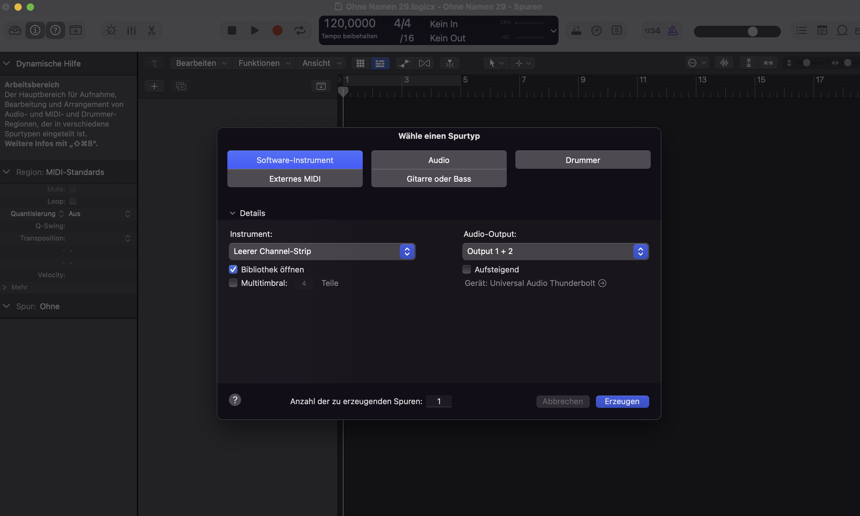 Spuren anlegen in Logic Pro