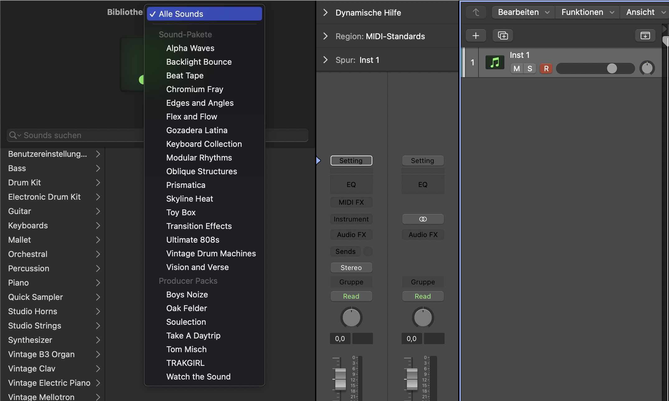 Apple Logic Pro X Arrangierfenster