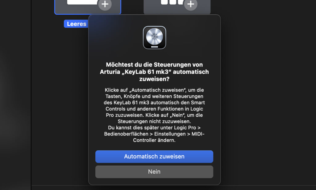 Automatische Zuweisung von USB/MIDI Keyboard Controller in Apple Logic Pro