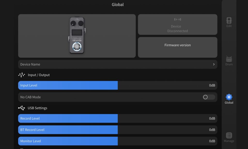 Will man Sounds grundlegend editieren oder neu einstellen, wird die kostenlose Valeton Suite App benötigt.