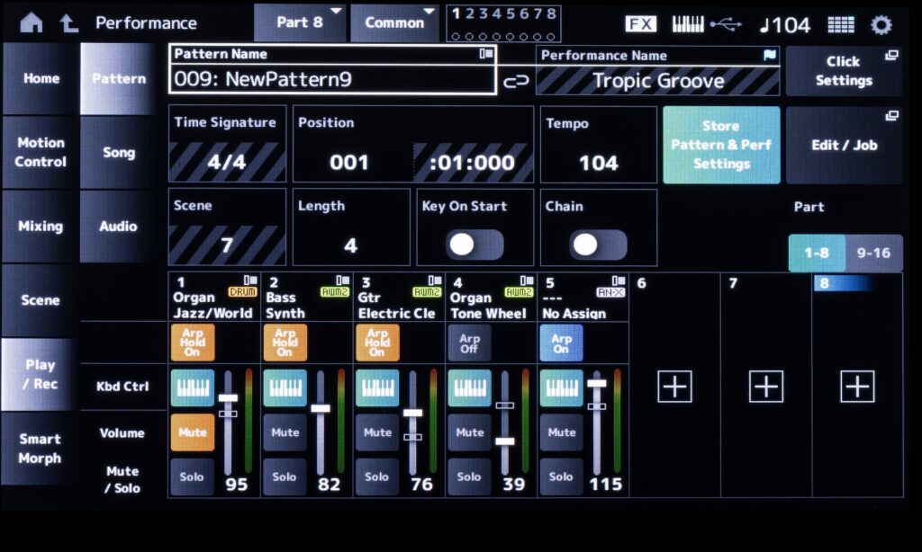 Ein Pattern-Sequenzer ist beim Yamaha MODX M6 eher als Beiwerk vorhanden.