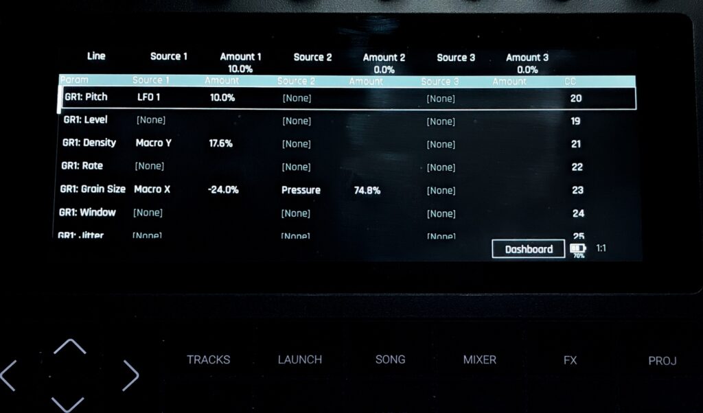 Bis zu drei Quellen können als Modulation angewählt werden