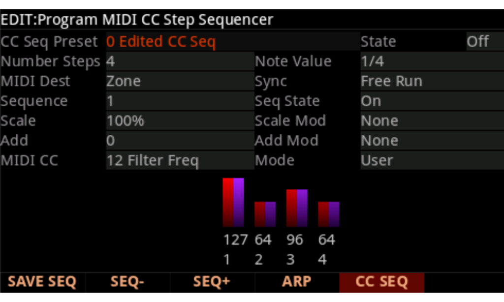Der Step-Sequenzer des K2061/2088 kann in die Klangprogrammierung einbezogen werden.