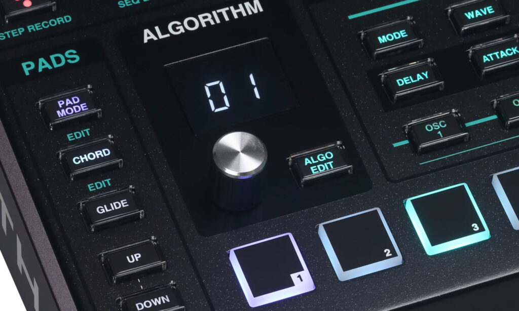 Die 16 Pads des Desktop-Synths lassen sich in verschiedenen Modes verwenden und reagieren auf Poly Aftertouch.