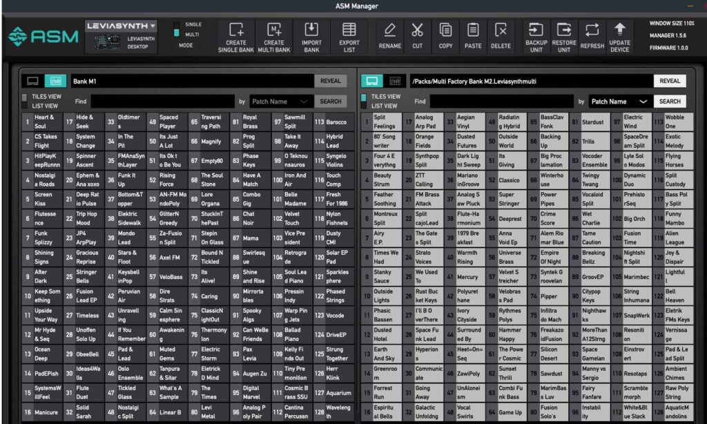 Der ganze Stolz der Factory Library: die beiden Bänke mit jeweils 128 Multis, die den ASM 