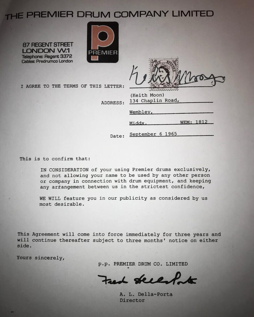 Endorsement Vertrag von Keith Moon ((Bild zur Verfügung gestellt von Fritz Steger)