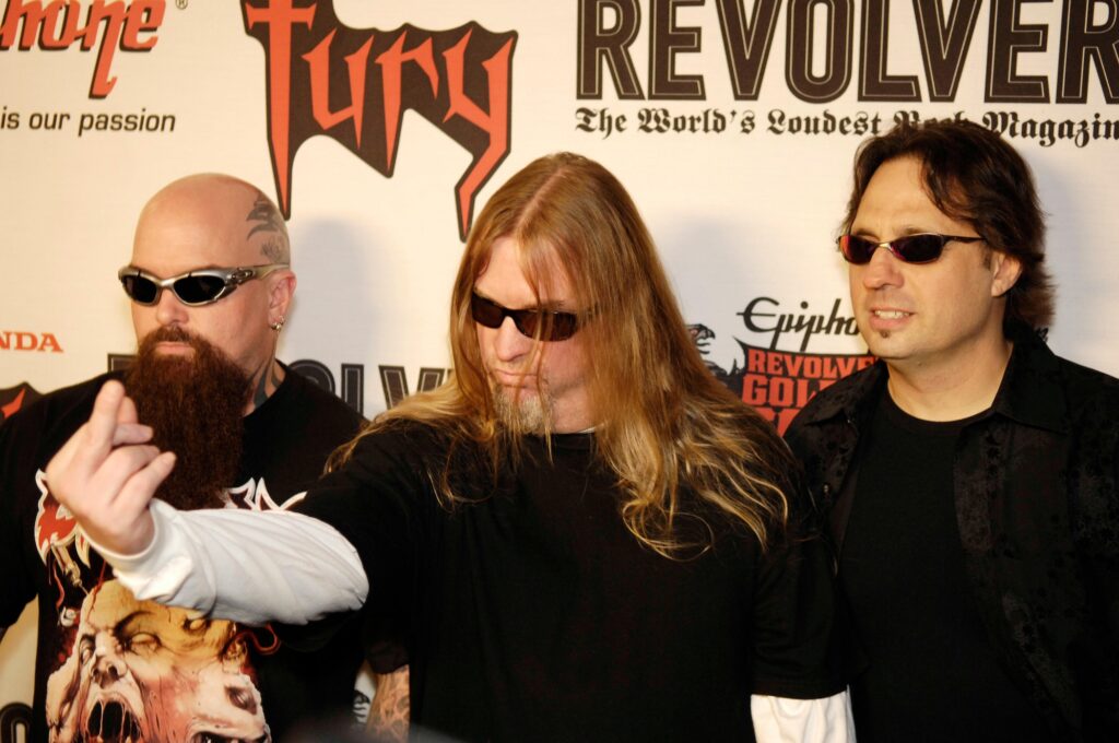Kerry King, Jeff Hanneman und Dave Lombardo, 2009 in Los Angeles. (Credit: Alamy Stock)