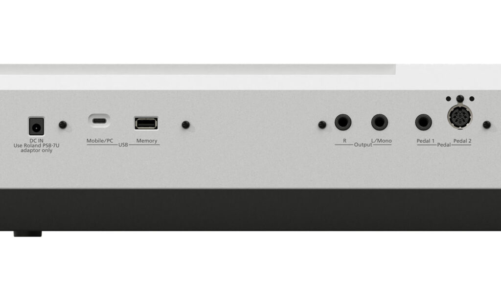 Sämtliche rückseitigen Anschlüsse im Überblick – hier beim Roland FP-40 WH. (Quelle: Roland)