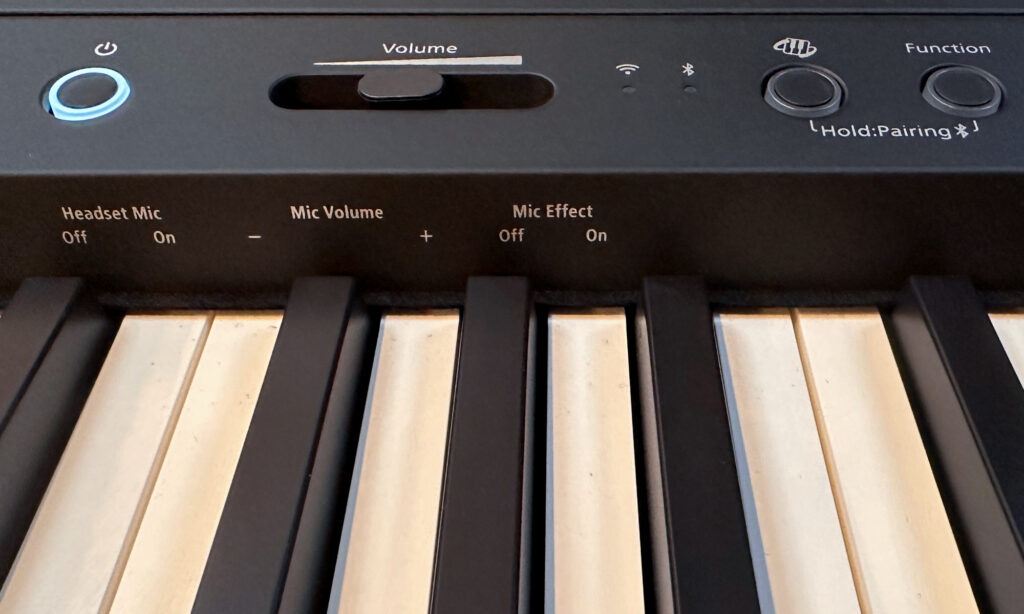 Ein angeschlossene Mikrofonen lässt sich über die Tastatur per gehaltener Function-Taste einstellen.