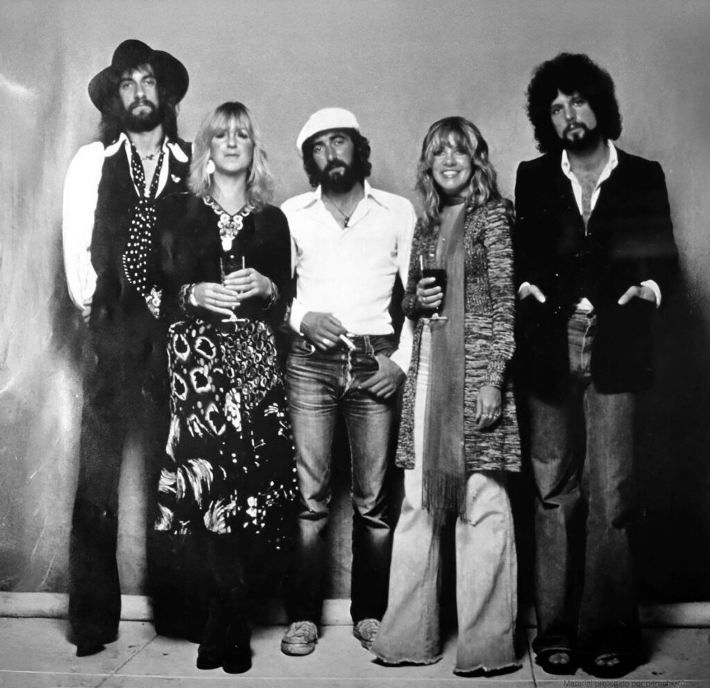 Fleetwood Mac im Jahr 1977.  Von links nach rechts: Mick Fleetwood, Christine McVie, John McVie, Stevie Nicks and Lindsey Buckingham.